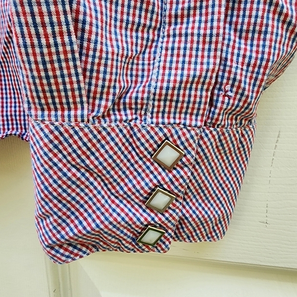 Rough Stock Western Shirt XL Red Blue Plaid Pearlized Snaps USA Patriotic EUC - Picture 5 of 13